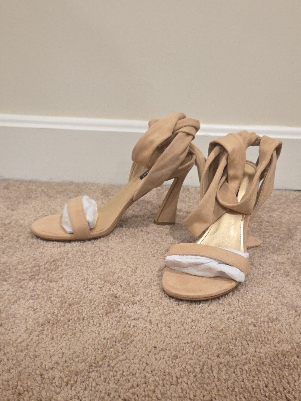 Women's Tan Knot Ankle Strap Heels